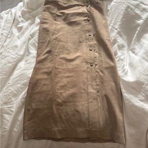 Celine Tan Midi Skirt with Button Detail